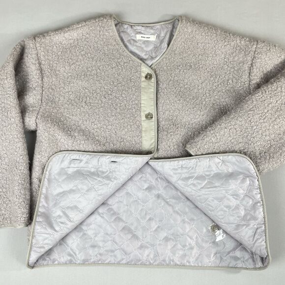 Mod Ref Teddy Sherpa Fleece Button Up Jacket Coat Women’s Large Light Grey - Picture 15 of 16